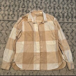 LOFT Women's Beige and Cream Plaid Shirt